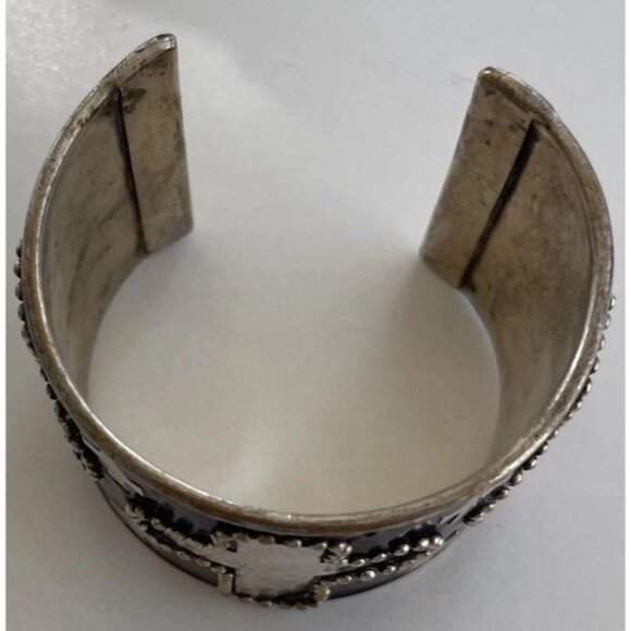 Vintage Silver Cuff Bracelet Cross Religious Handmade Sz 7-7.5” Bohemian Western - Picture 10 of 11